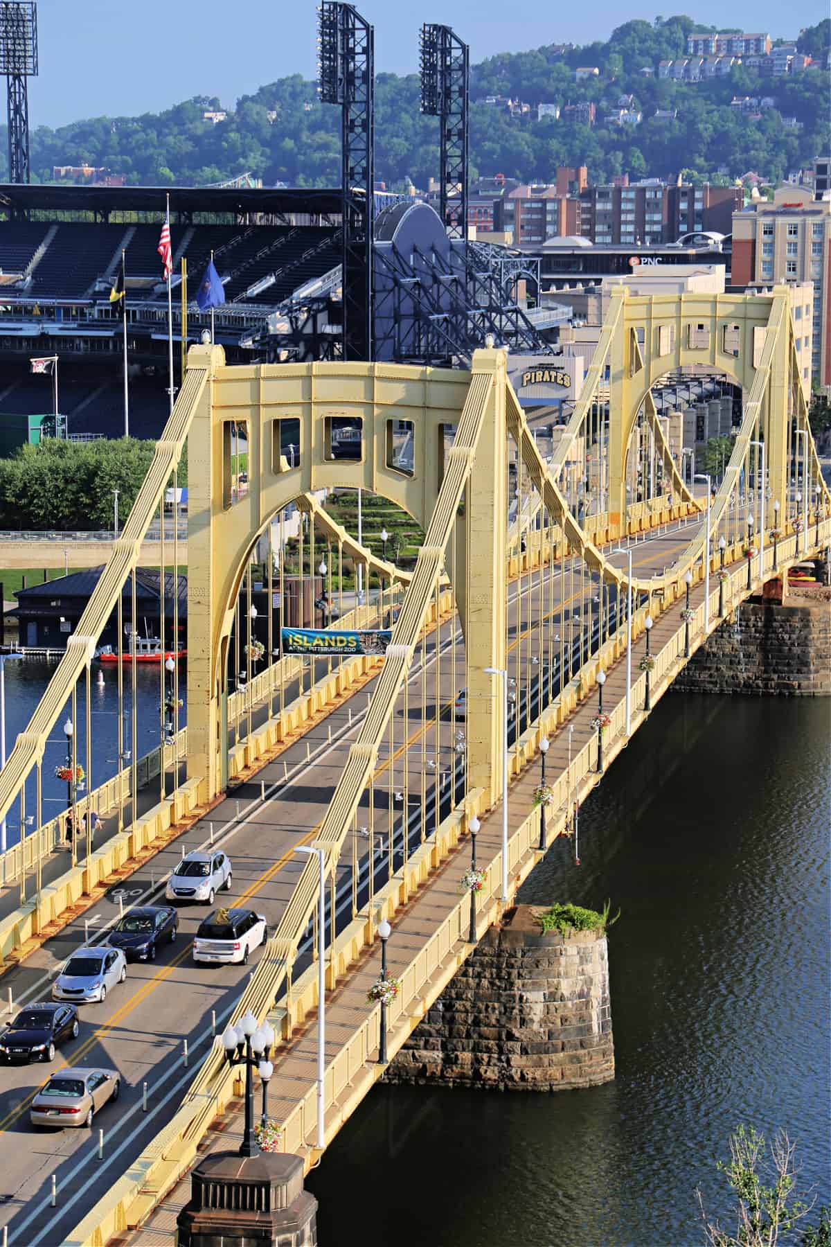 Scenic view of the Roberto Clemente Bridge from the hotel window.