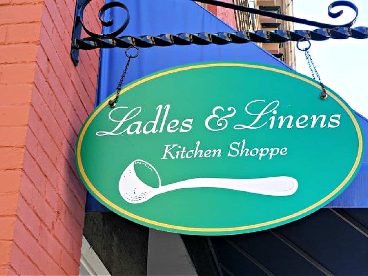 Ladles and Linens sign.