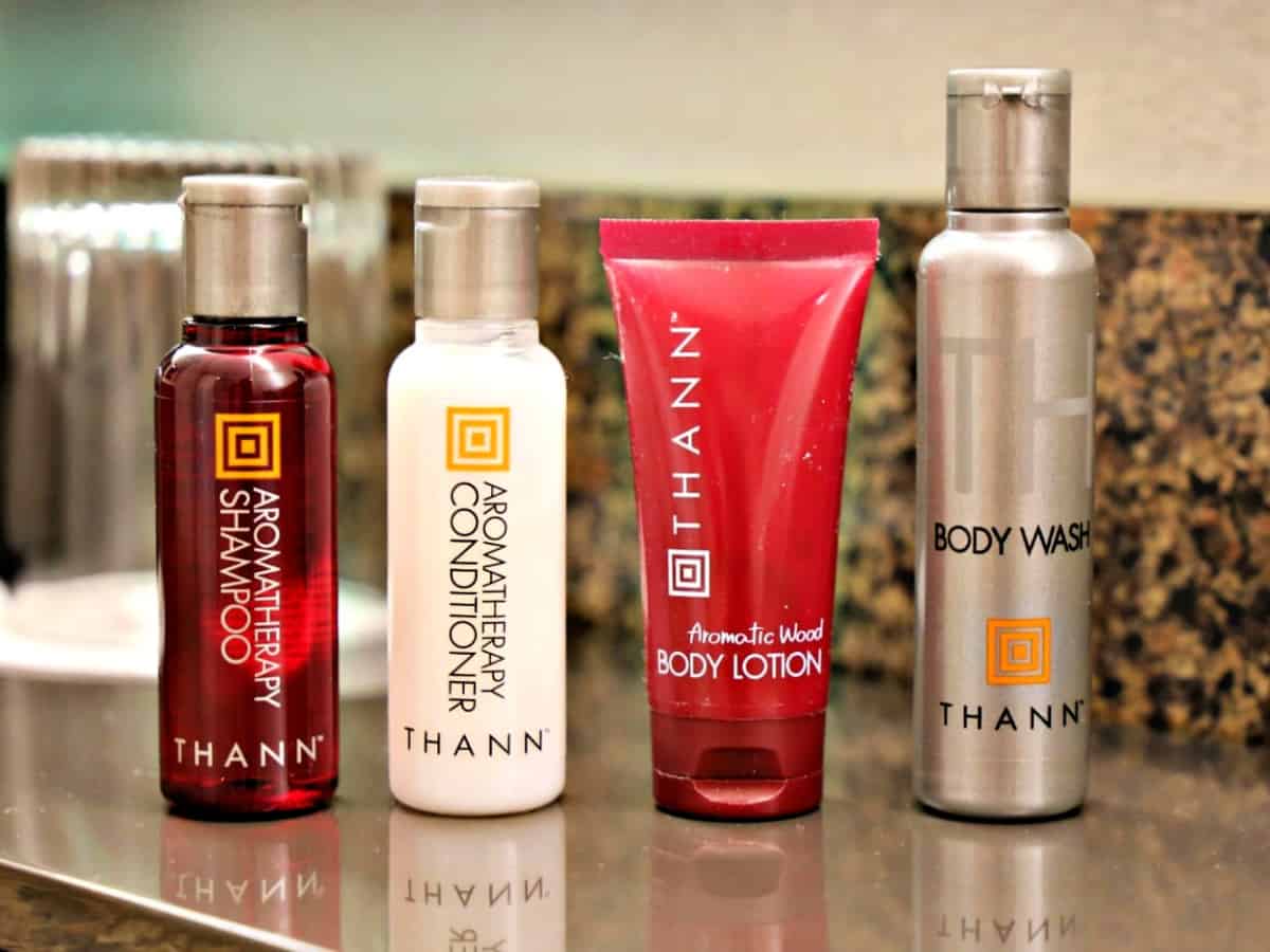 The Atlanta Marriott Marquis #Atlanta #Marriott Thann bath products on counter.