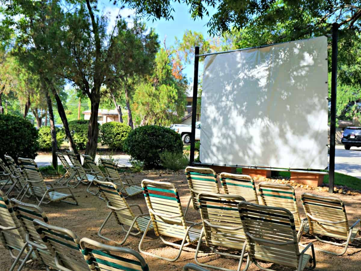 Schlitterbahn - The World's Best Water Park Lounge chairs and large screen.