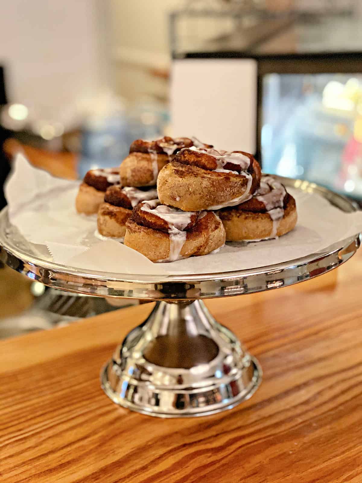Plate of cinnamon rolls served at the coffee bar inside The DeSoto Savannah.