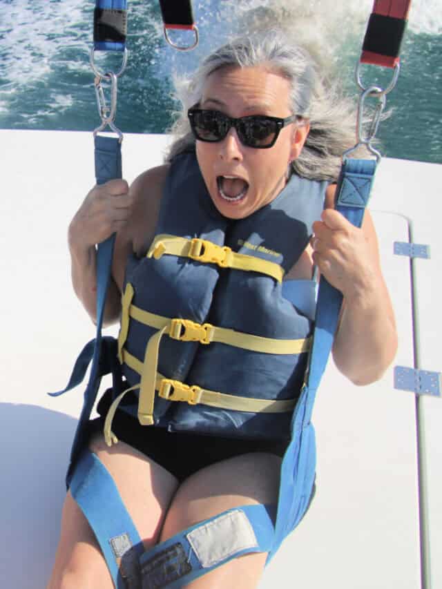 Jeff and Lynda starting to take off parasailing.