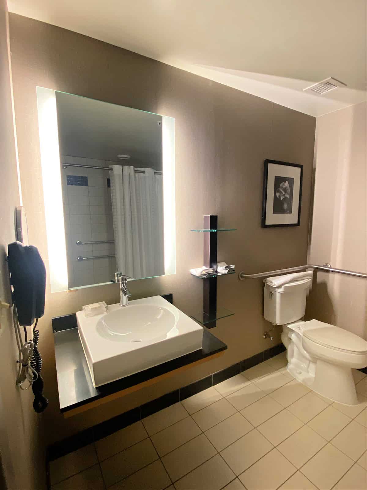 Handicapped-accessible sink and toilet.