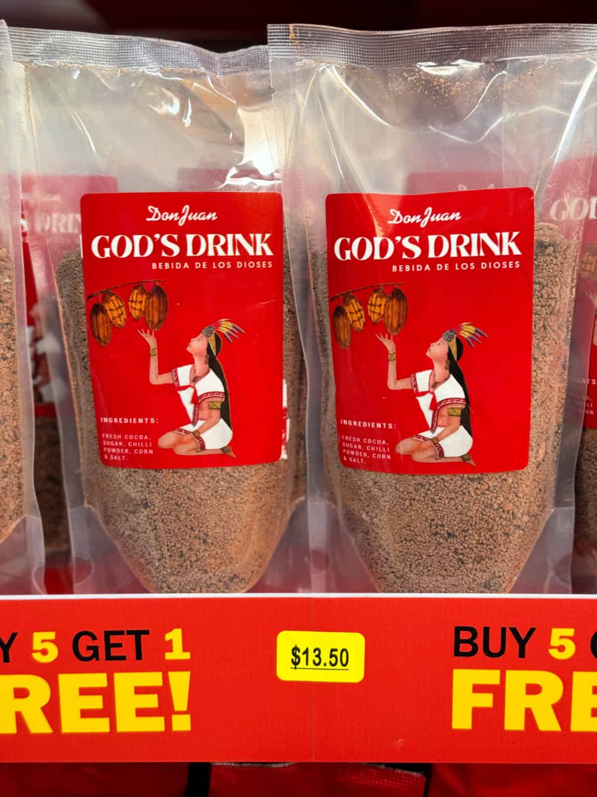 Bags of Don Juan God's Drink, also known as hot chocolate.