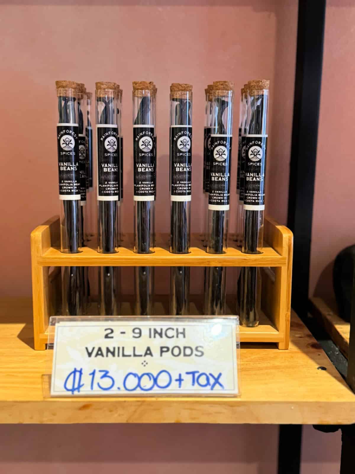 Vanilla pods in glass tubes for sale.