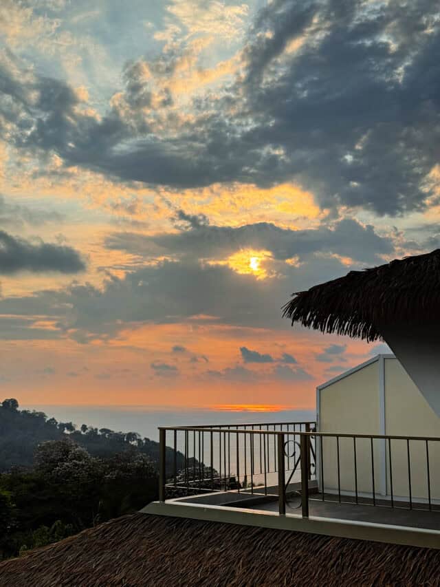 Sun setting over the Pacific Ocean.