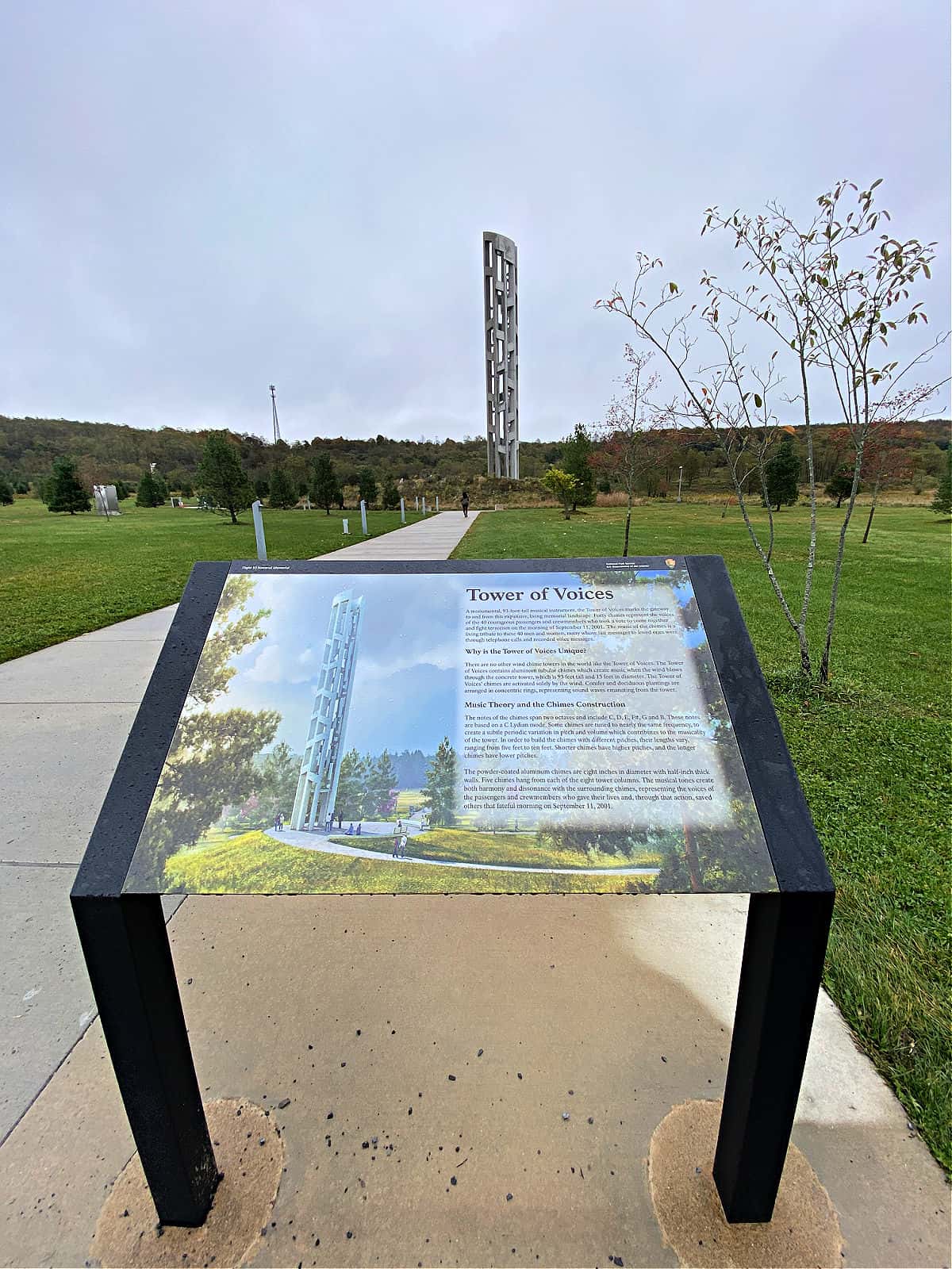 Tower of Voices monument standing in the middle of a field.