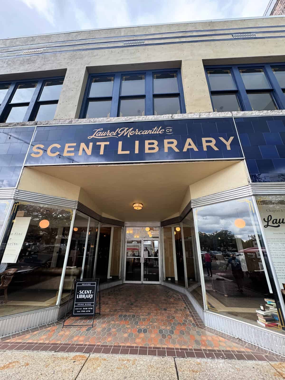 Front of building that says, "Scent Library."