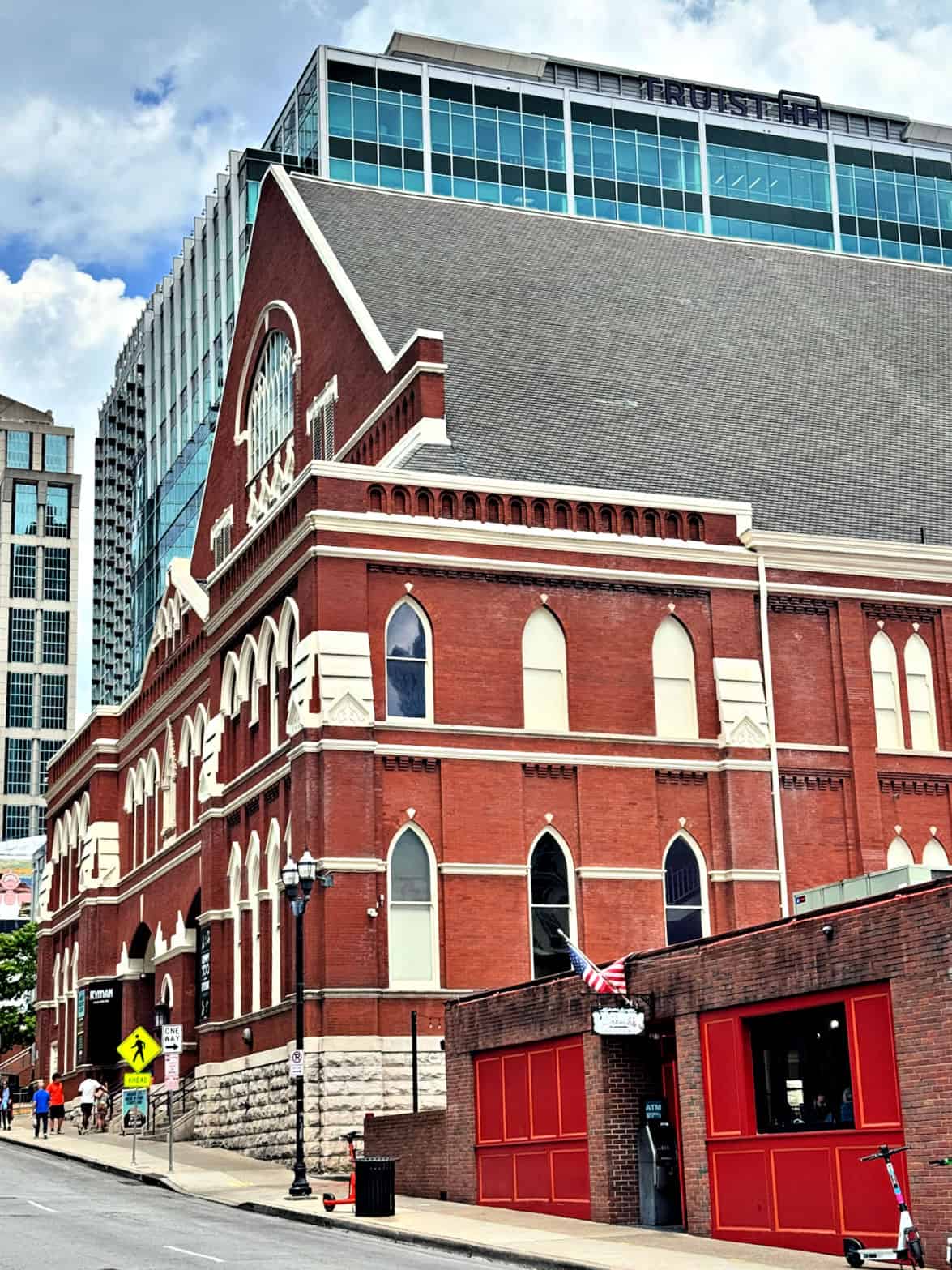 Exterior of the historic Ryman Auditorium, known as the Mother Church of Country Music.