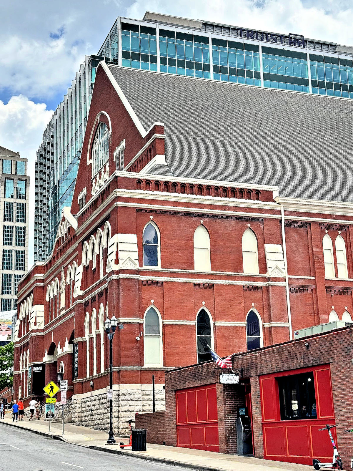 Exterior of the historic Ryman Auditorium, known as the Mother Church of Country Music.