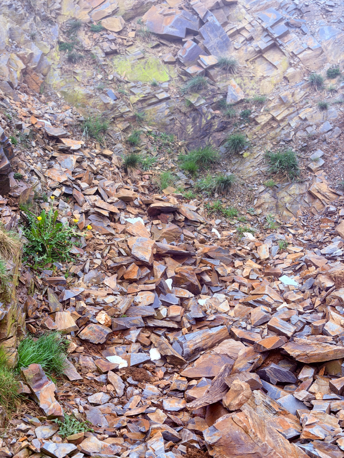 Rocky mountainside terrain along the Camino where pilgrims improvised a bathroom stop.