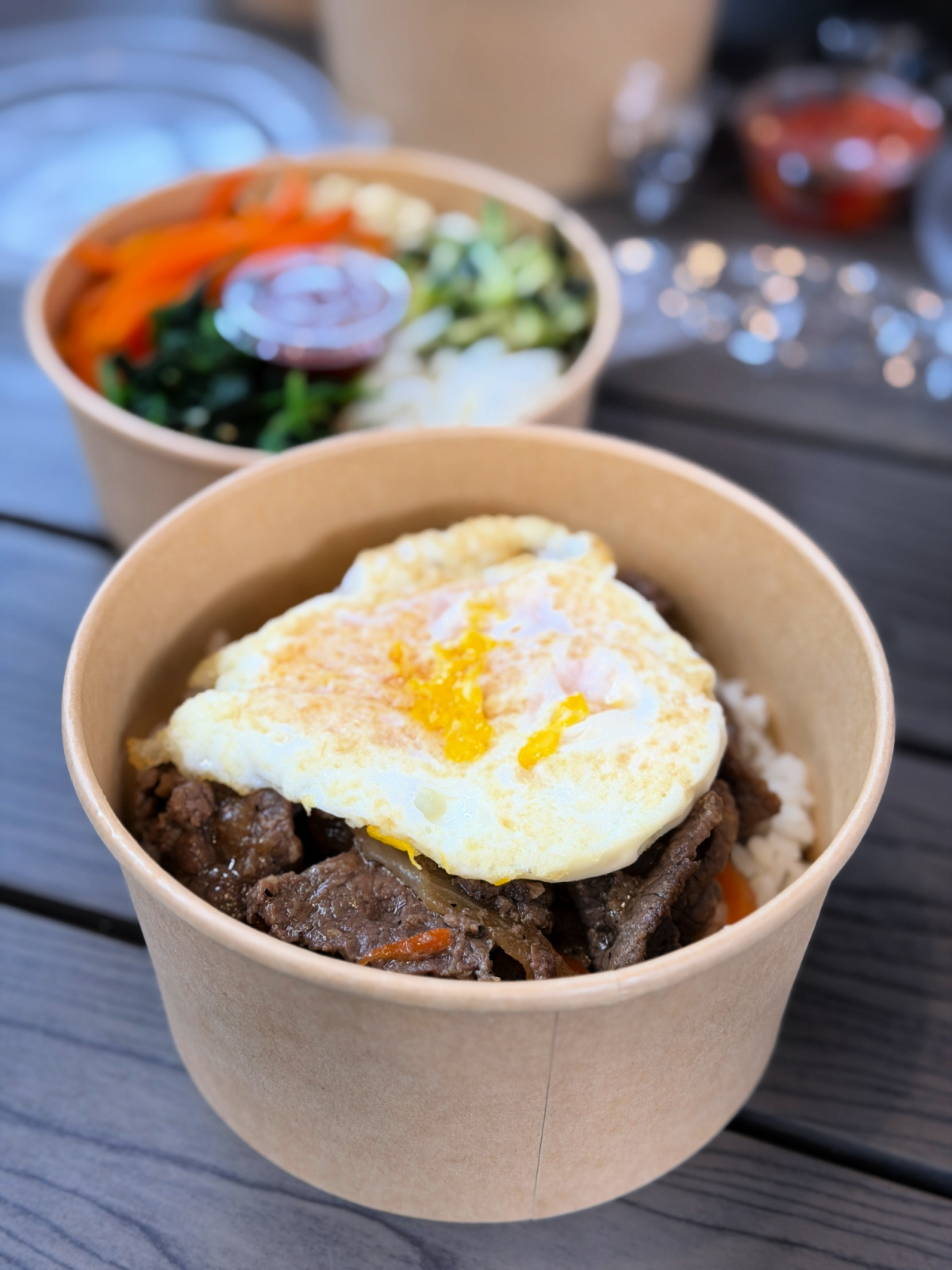 Beef bibimbap with rice, seasoned vegetables, and an egg from Korea Garden at Novo Asian Food Hall in Pittsburgh.