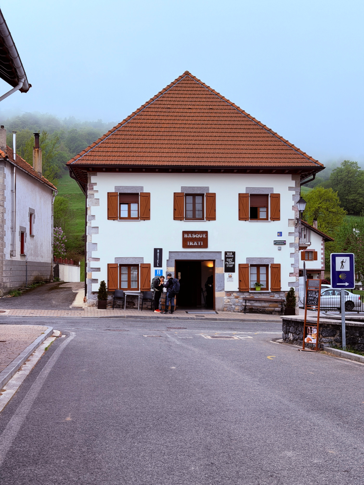 Basque Irati hotel and pilgrim café beside the Camino de Santiago in Espinal, Spain.
